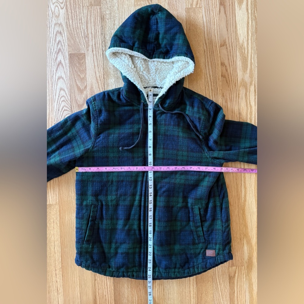L.L. Bean - Green and Blue Plaid, Flannel shirt, Sherpa lined Women's Jacket - Picture 6 of 9